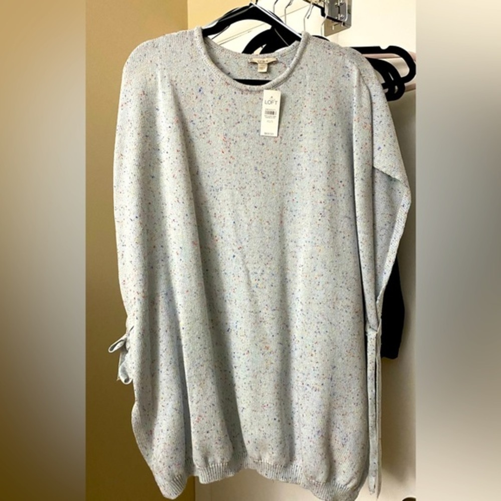 NWT LOFT Blue Confetti Flecked Tie Side Oversized (XS/S) Poncho